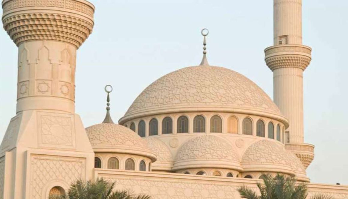 GRC Islamic mosque featuring ornate domed architecture with detailed minarets and decorative patterns